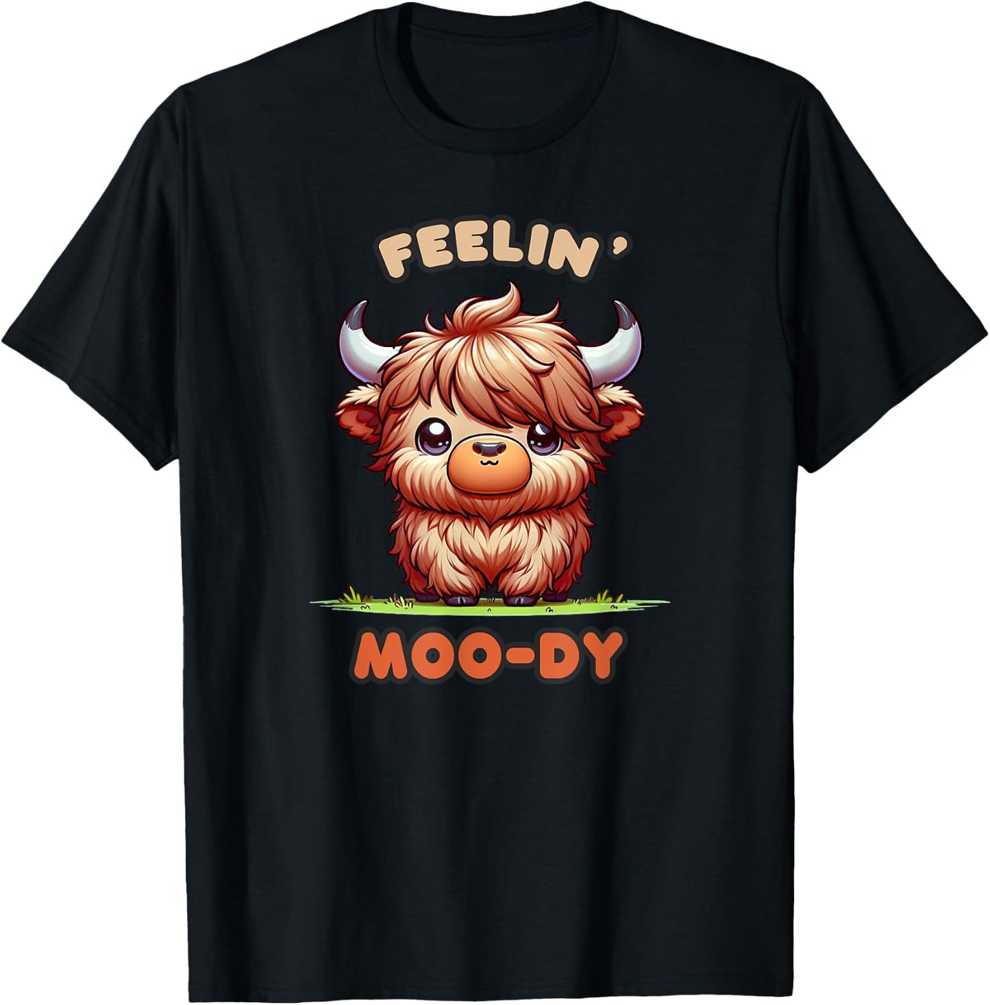 FEELIN' MOO-DY Micro Mini Highland Cow Cute Calf Funny Moo T-Shirt - T-Shirt | Black