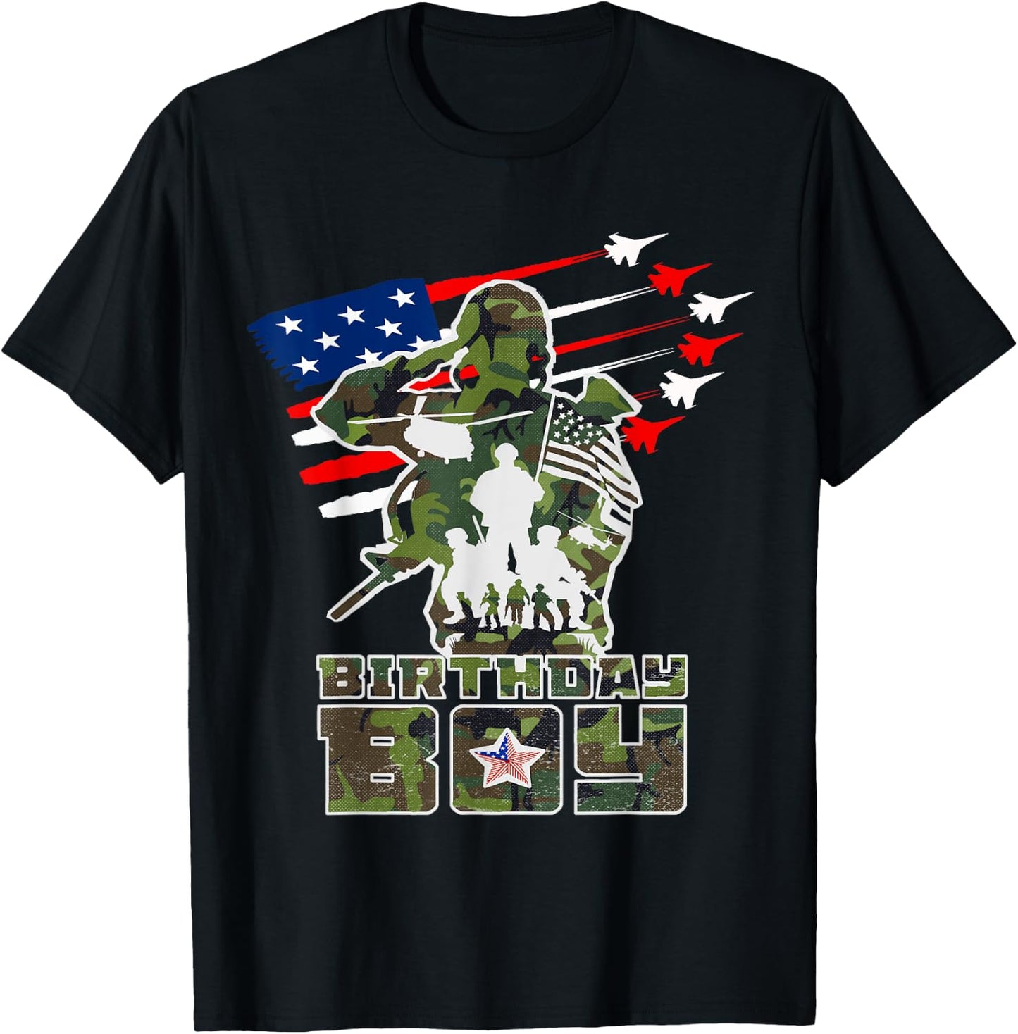 flag usa Birthday Boy's Camo Pattern Military Birthday Party T-Shirt - T-Shirt | Black