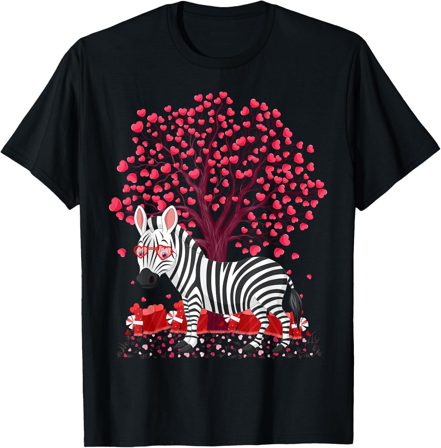 Zebra Lover Heart Tree Zebra Valentine's Day T-Shirt - T-Shirt | Black