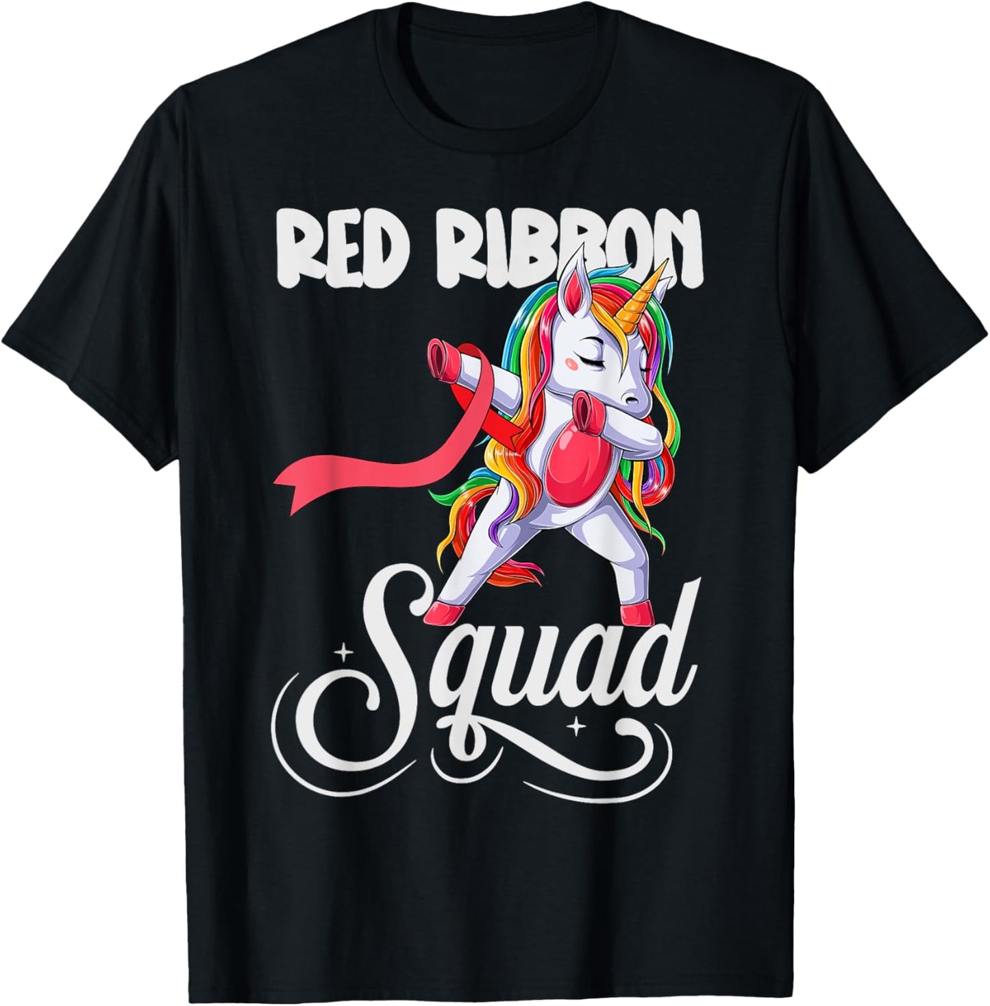 Dabbing unicorn We Wear Red For Red Ribbon Week Awareness T-Shirt - T-Shirt | Black