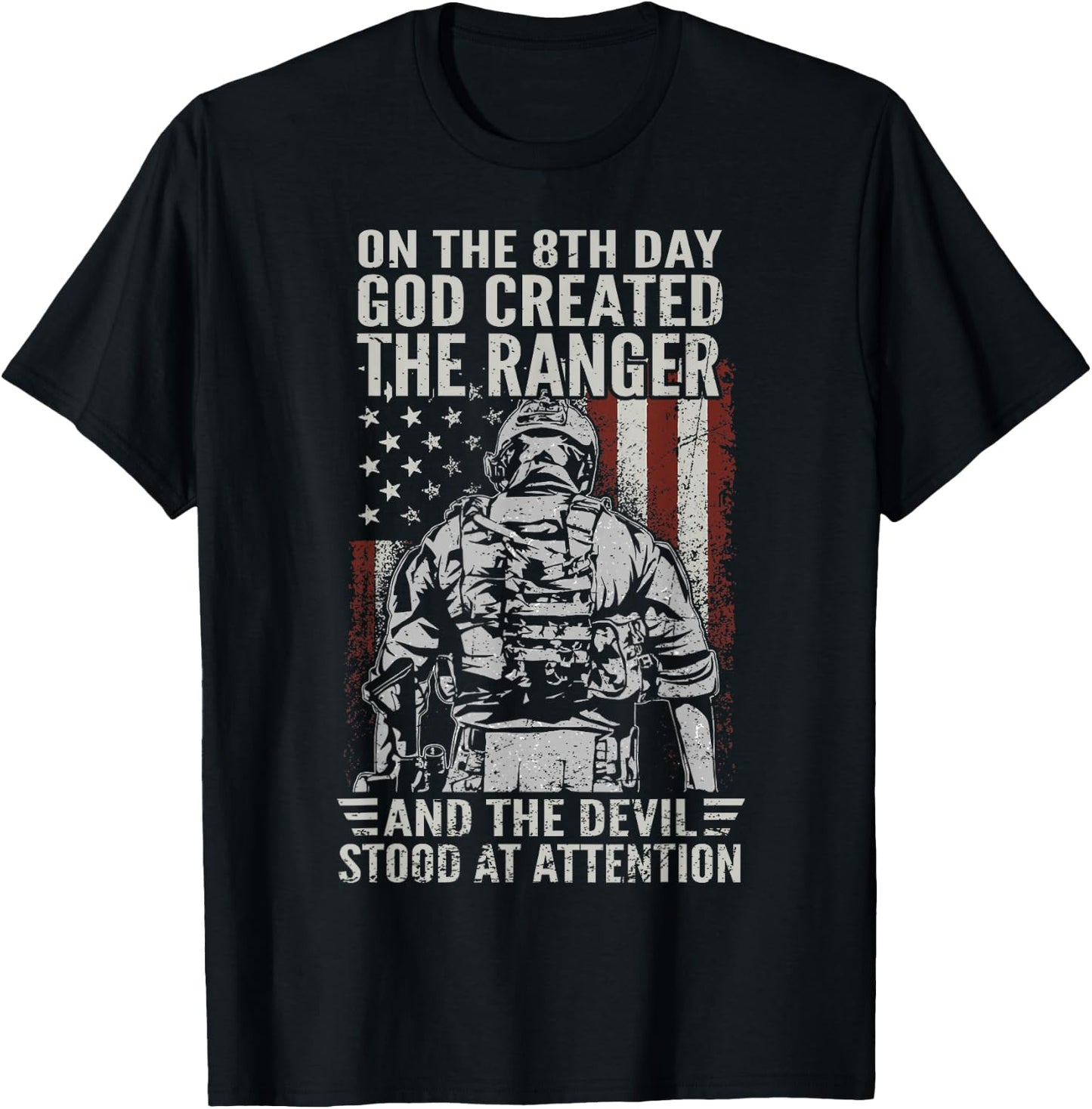 On 8th Day God Created US Army Ranger Veteran Flag American T-Shirt - T-Shirt | Black