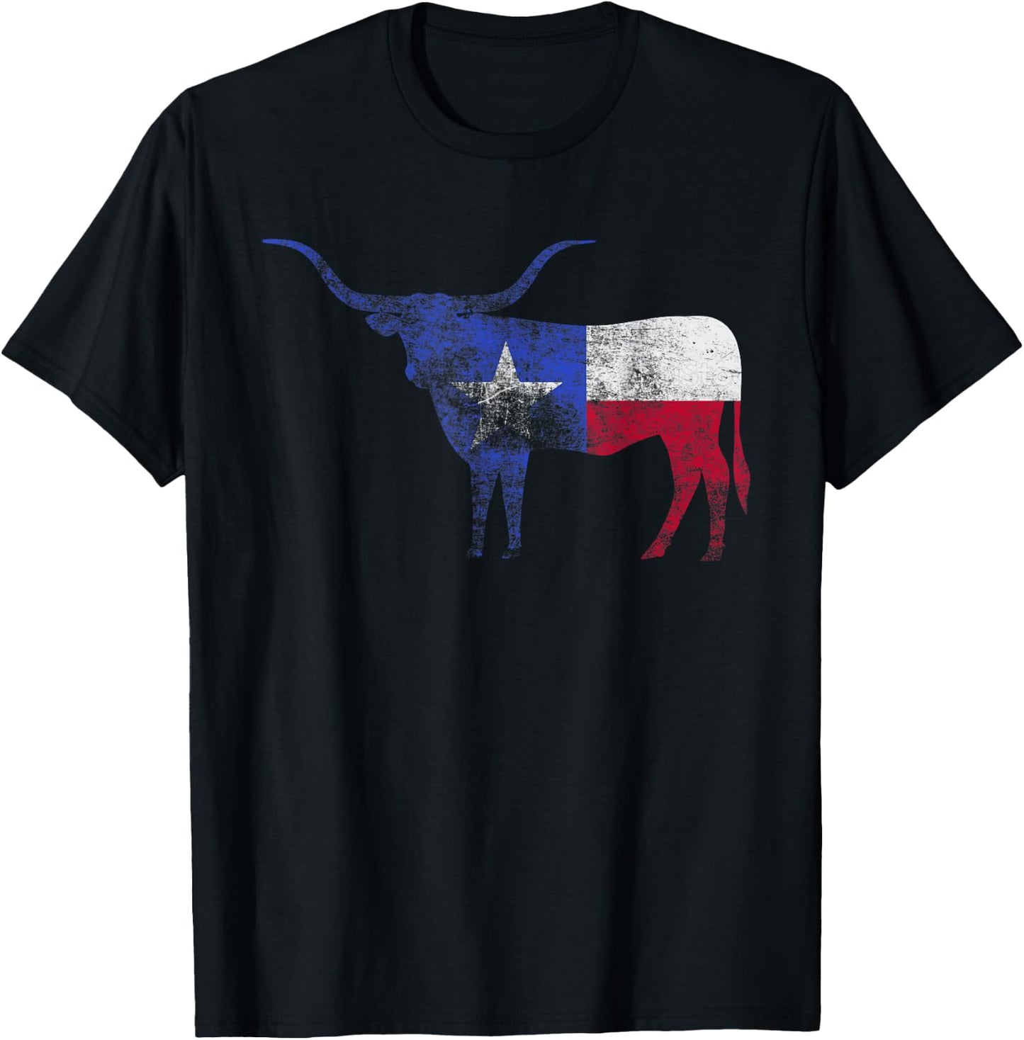 Texas Flag Shirt. Vintage Texas Flag Longhorn Bull Retro TX T-Shirt - T-Shirt | Black