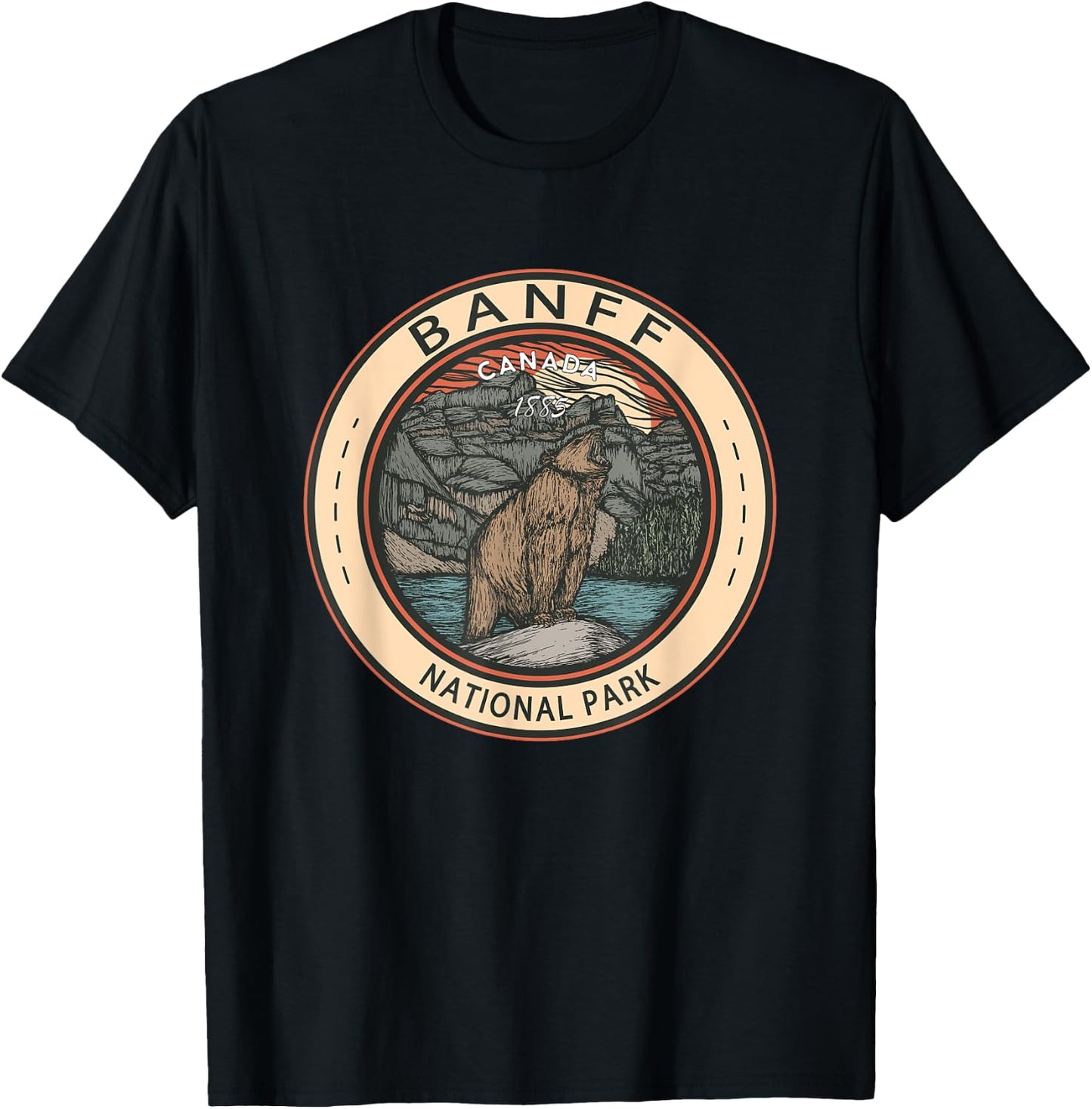 Banff National Park Canada Grizzly Bear Vintage Emblem T-Shirt - T-Shirt | Black
