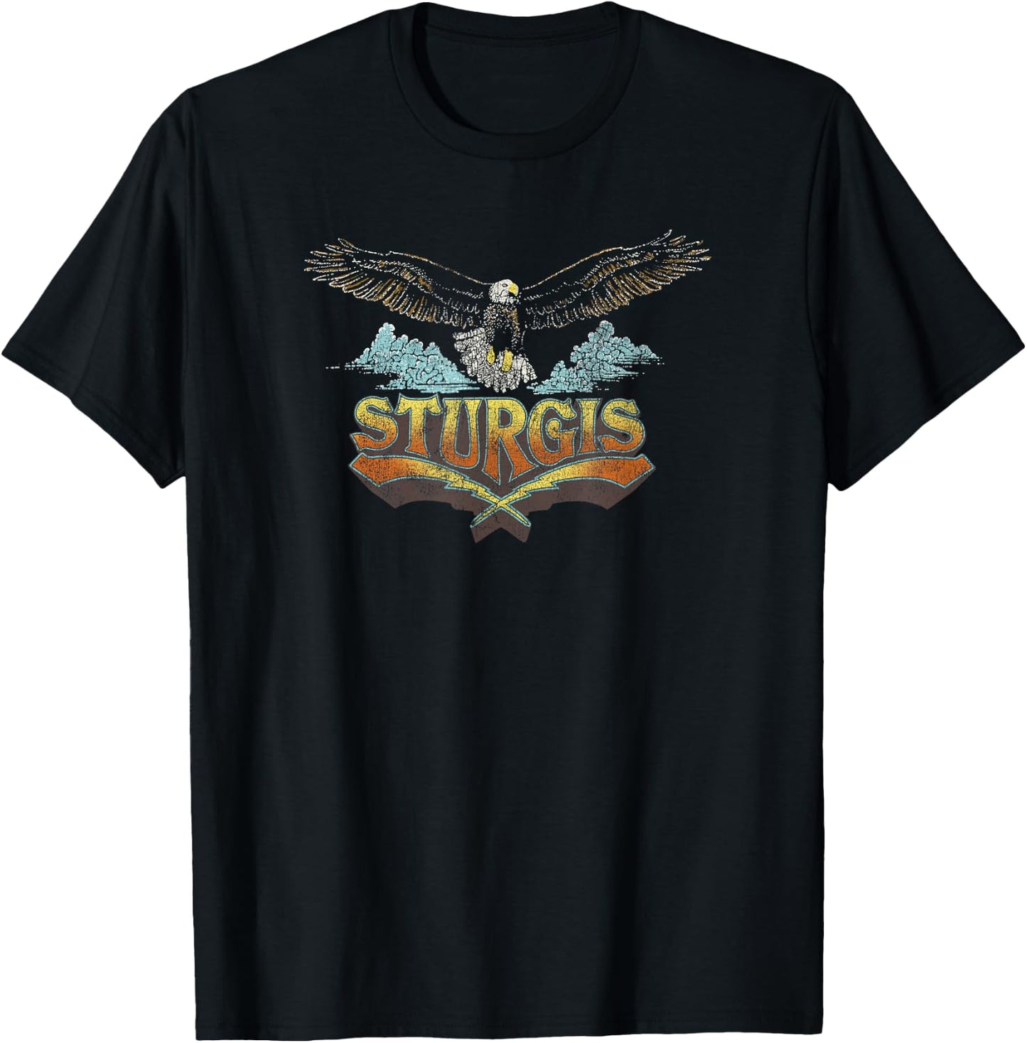 Trendy Sturgis Eagle Biker Centered Design T-Shirt - T-Shirt | Black