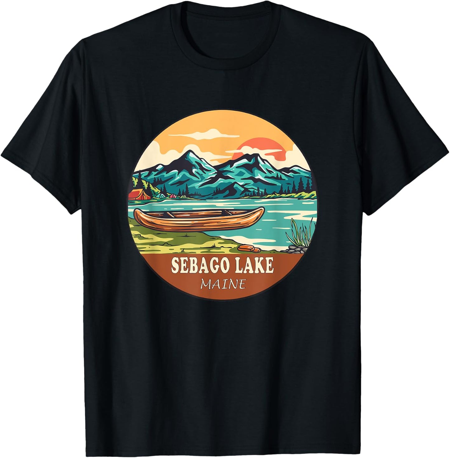 Sebago Lake Vintage Vacation Maine T-Shirt - T-Shirt | Black