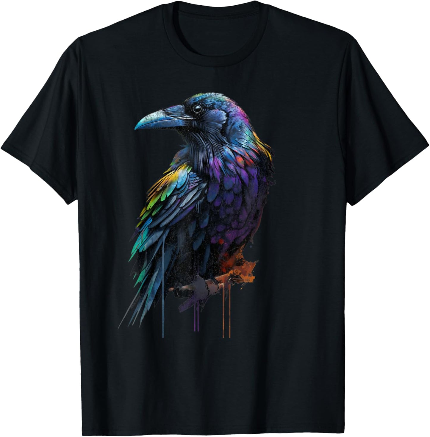 Colorful Cute Raven Crow Birding Bird Animal Lover Retro T-Shirt - T-Shirt | Black