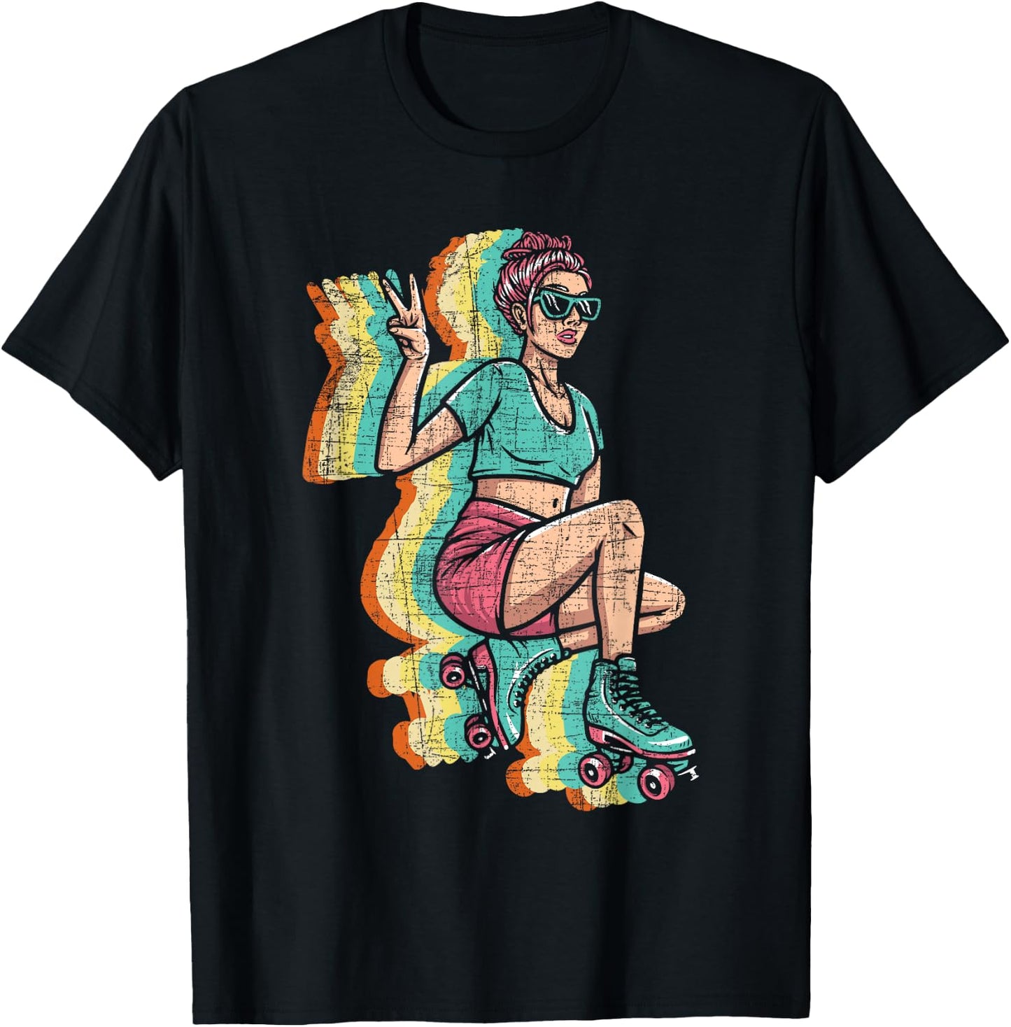 Retro Roller Skater Girl - Roller Skating Roller Derby T-Shirt - T-Shirt | Black