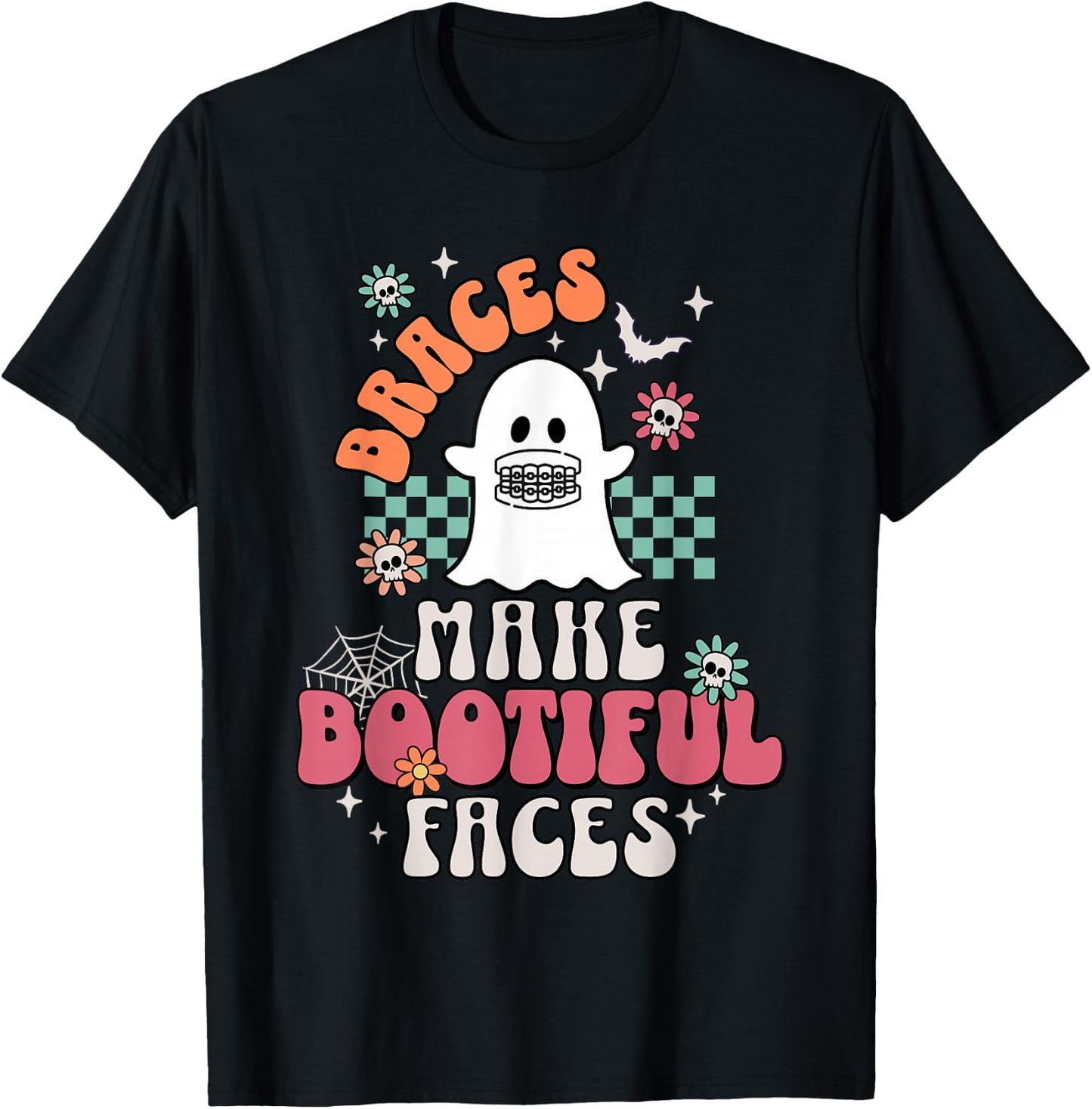 Braces Make Beautiful Faces Groovy Orthodontist Halloween T-Shirt - T-Shirt | Black
