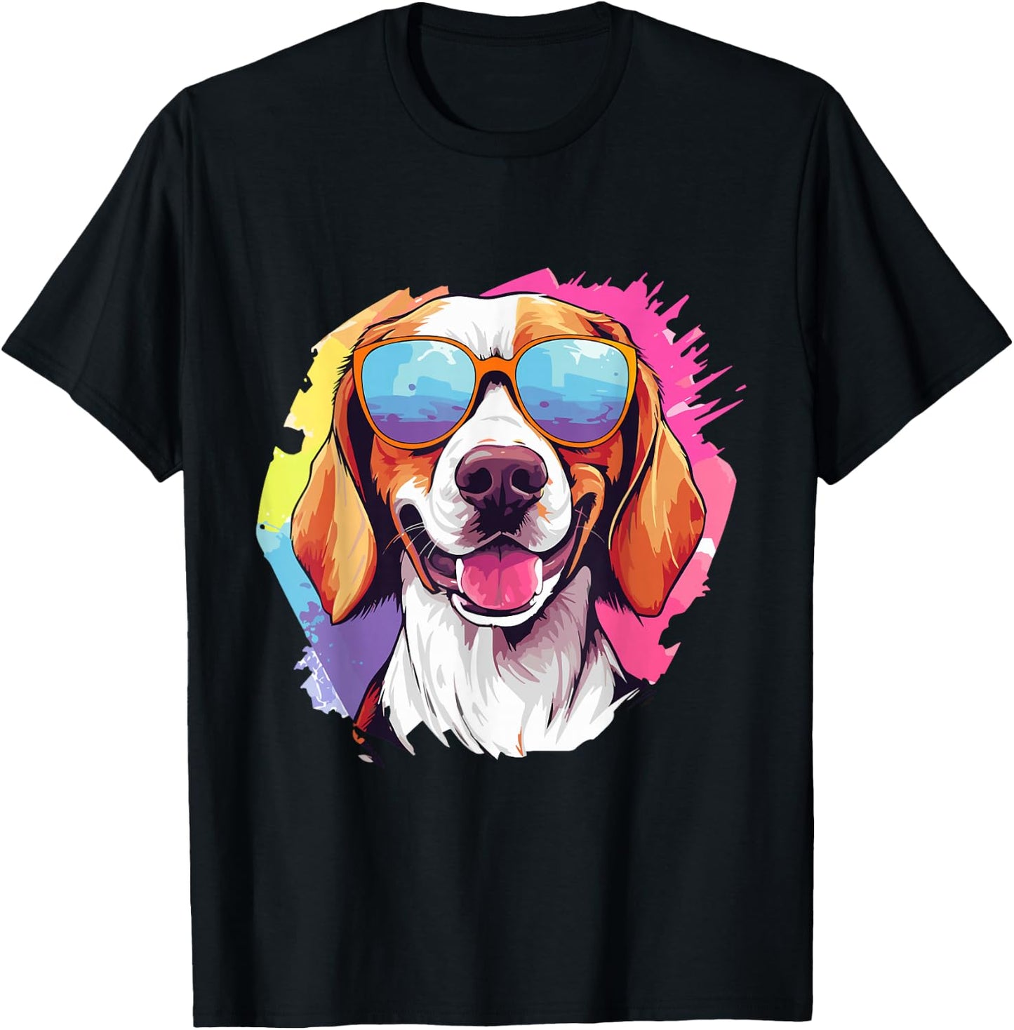 Colorful American Foxhound With Sunglasses Dog Lover T-Shirt - T-Shirt | Black
