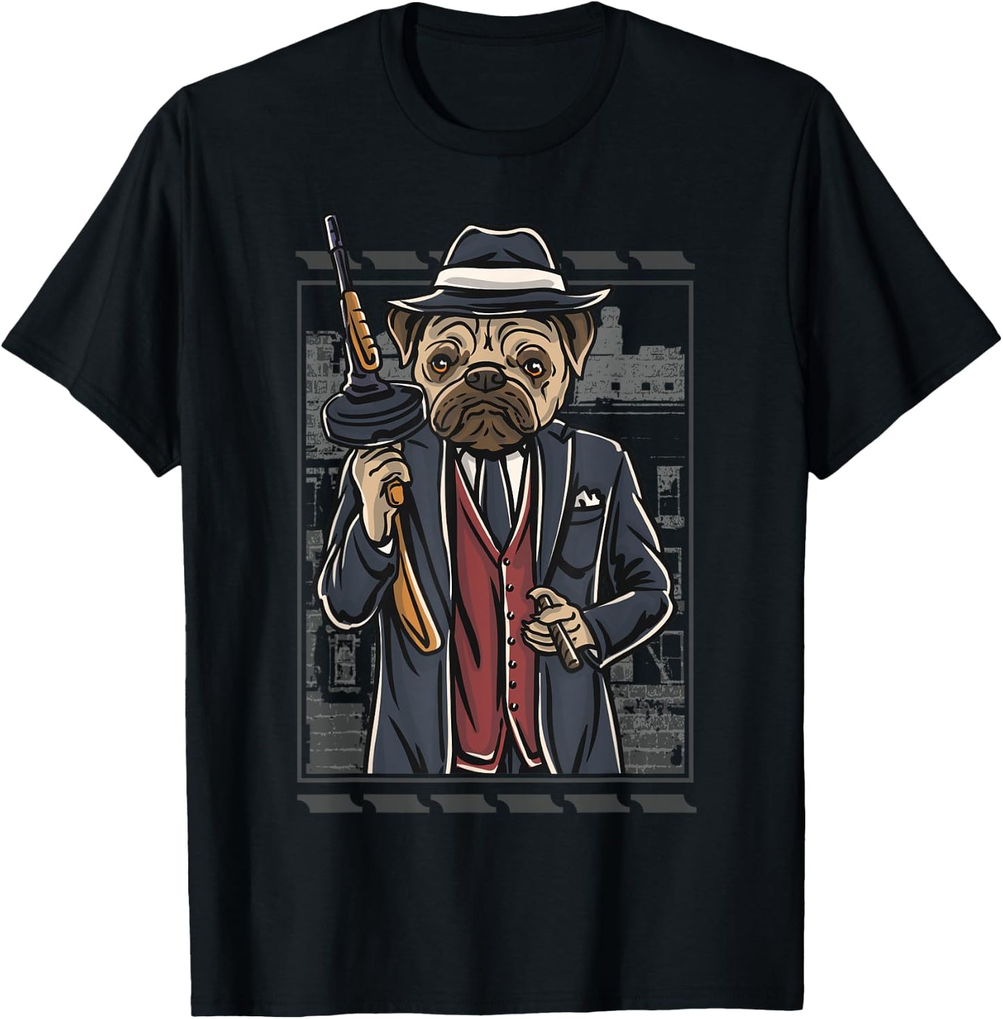 Funny mean looking Bad Pug Dog with Gun & cigar from 1920's Women T-Shirt - T-Shirt | Black