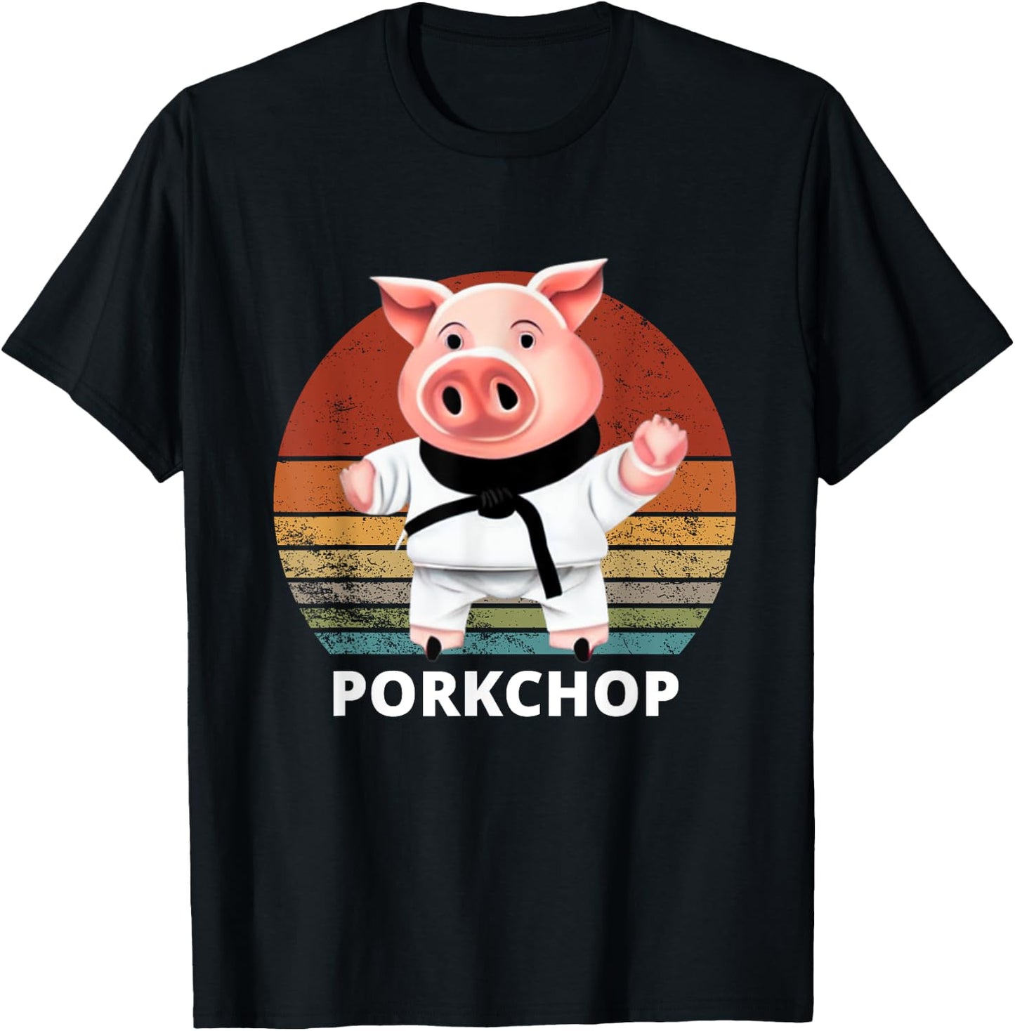 Animals Puns Pig Karate Pork Chop Pun T-Shirt - T-Shirt | Black