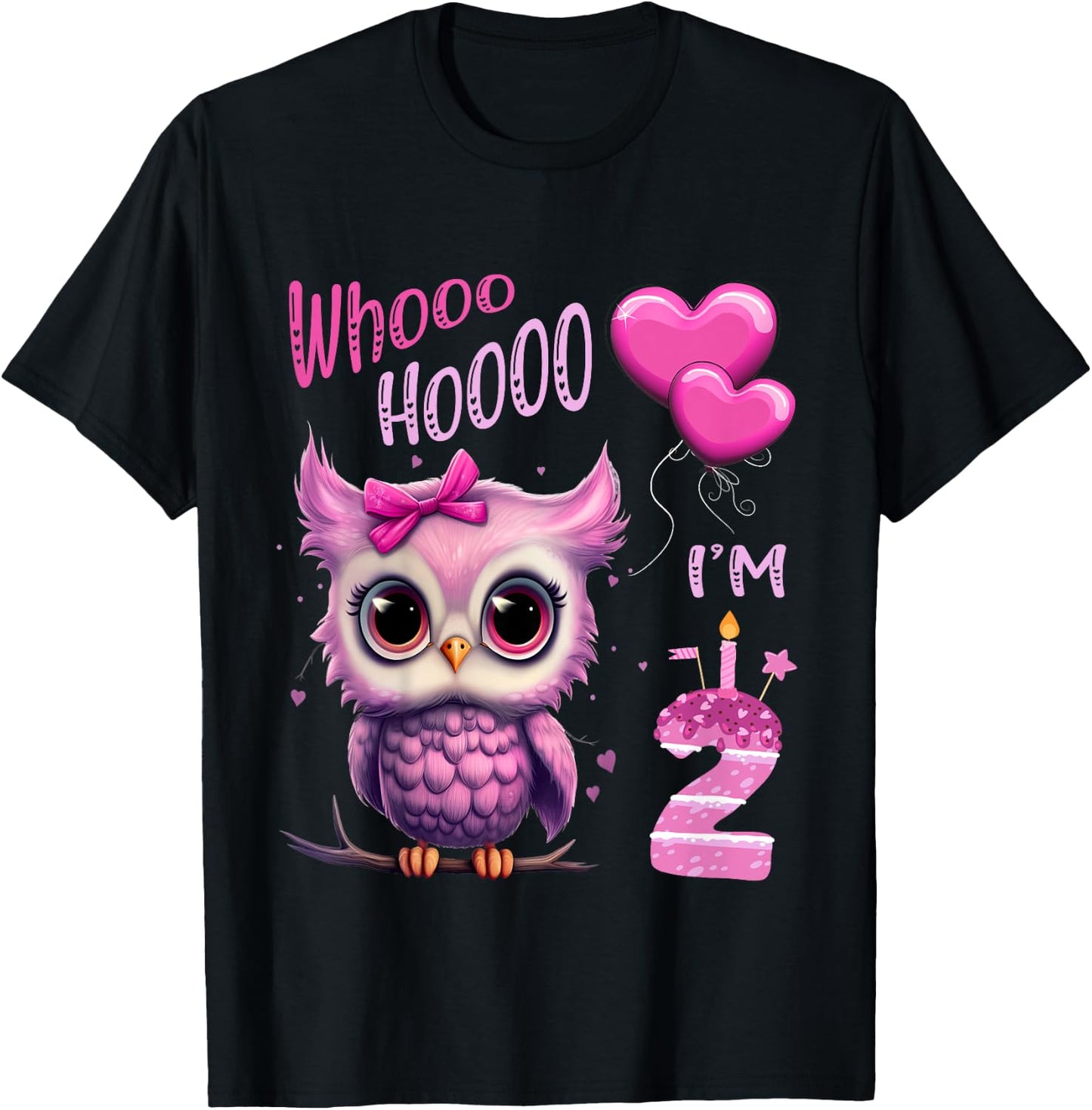 Birthday Shirt Cute Owl - Whooo hooo I’m 2 Years - Girls T-Shirt - T-Shirt | Black