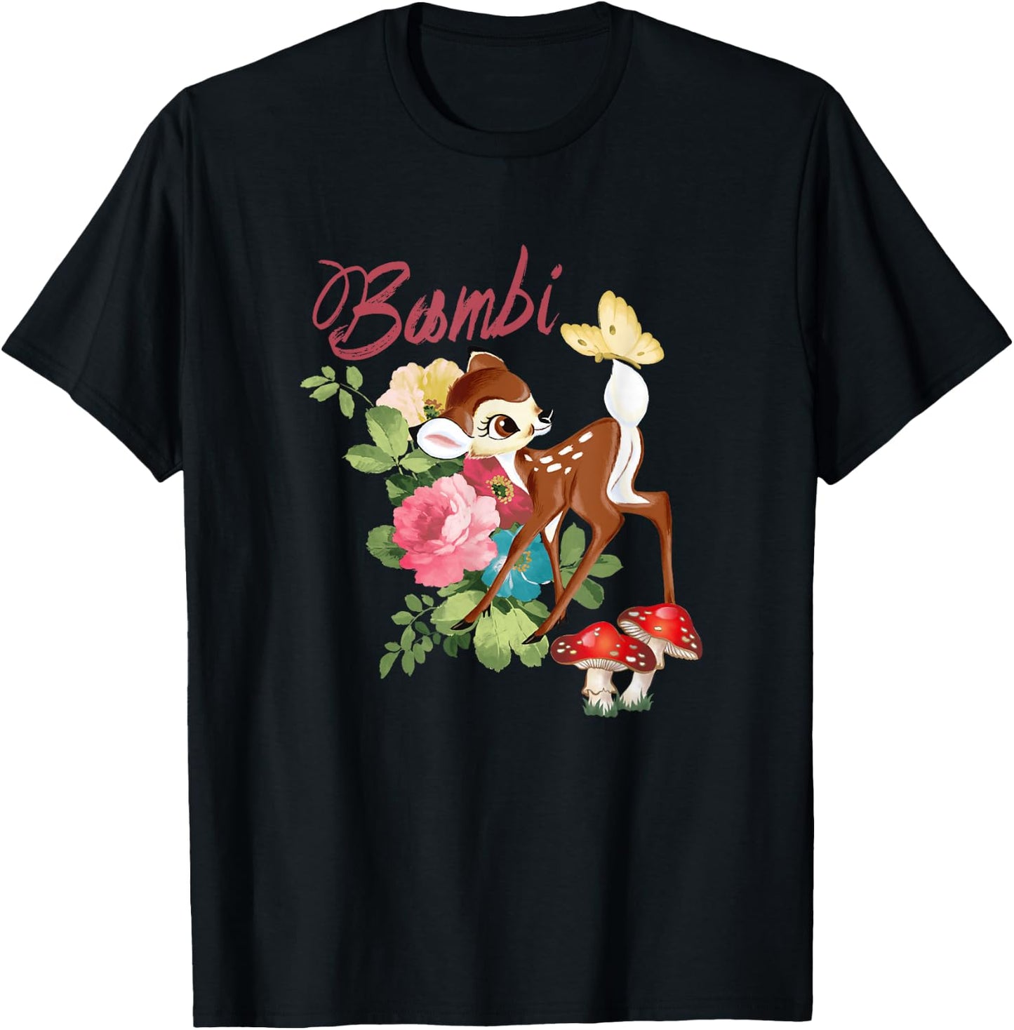 Disney Bambi Cute and Playful Watercolor Retro Portrait T-Shirt - T-Shirt | Black