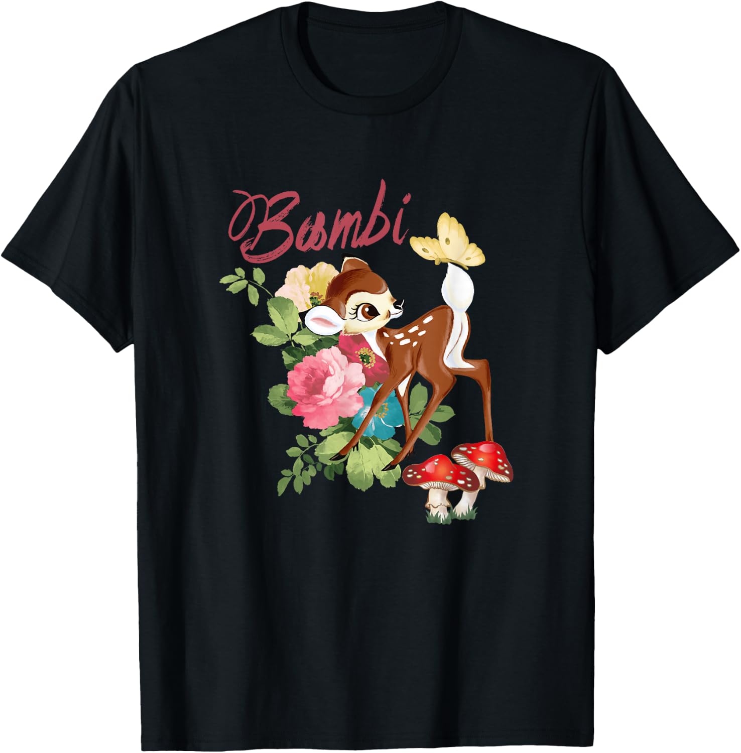 Disney Bambi Cute and Playful Watercolor Retro Portrait T-Shirt - T-Shirt | Black