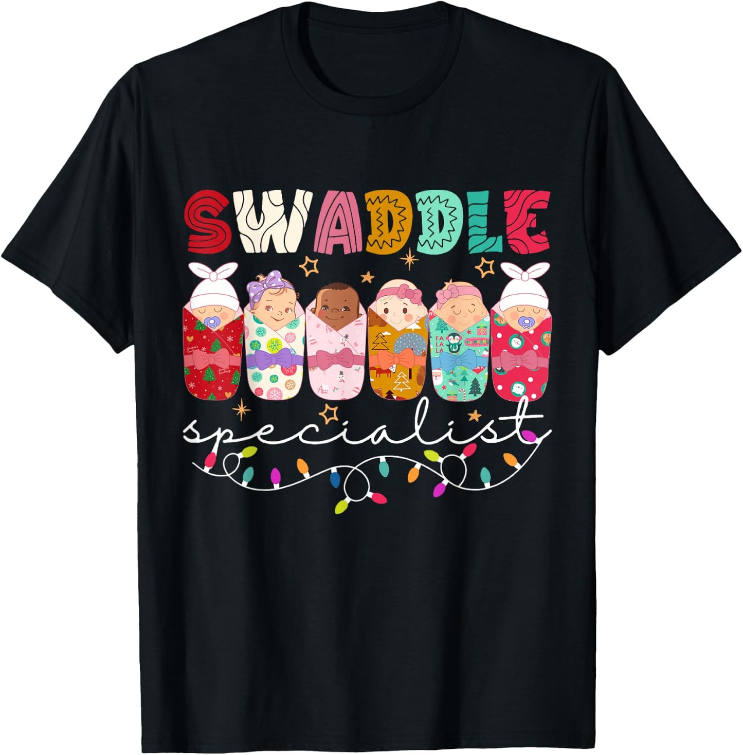 Swaddle Specialist NICU Mother Baby Nurse ICU PICU Christmas T-Shirt - T-Shirt | Black