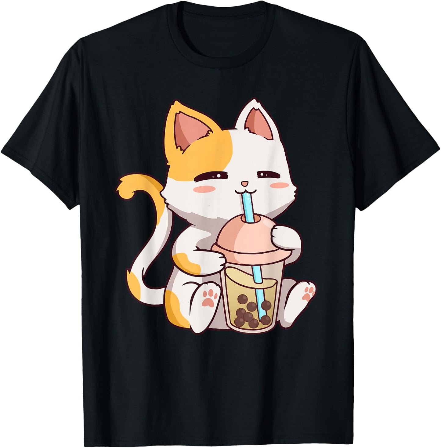 Cute Cat Kawaii Boba Tea Bubble Neko Anime T-Shirt - T-Shirt | Black