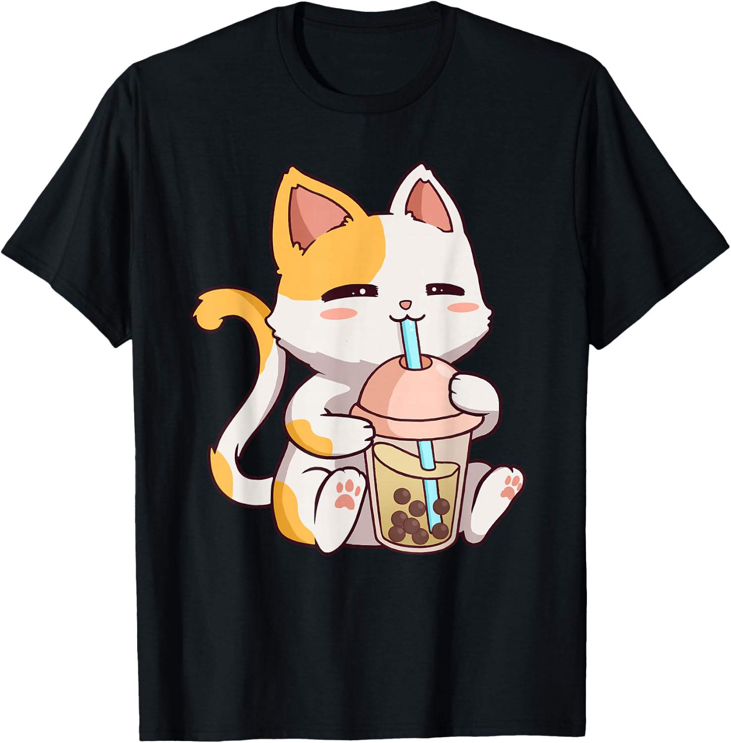 Cute Cat Kawaii Boba Tea Bubble Neko Anime T-Shirt - T-Shirt | Black