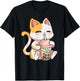 Cute Cat Kawaii Boba Tea Bubble Neko Anime T-Shirt - T-Shirt | Black