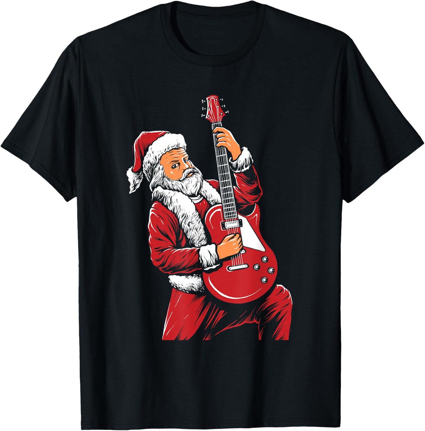 Santa Playing Guitar Christmas Pajama Musician Guitarist T-Shirt - T-Shirt | Black