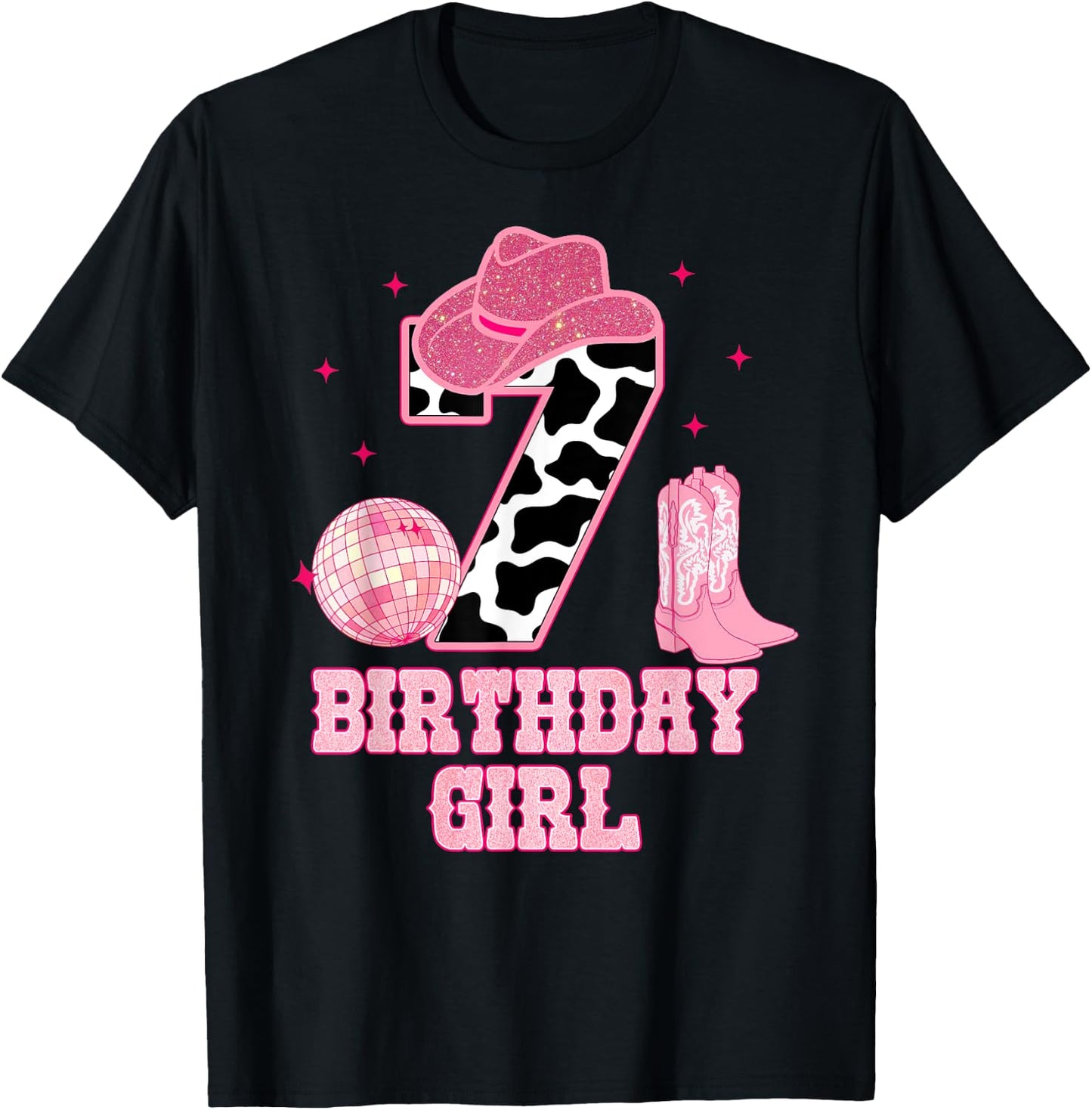 Happy 7th Birthday Girl Outfit Rodeo Western Cowgirl Cowboy T-Shirt - T-Shirt | Black