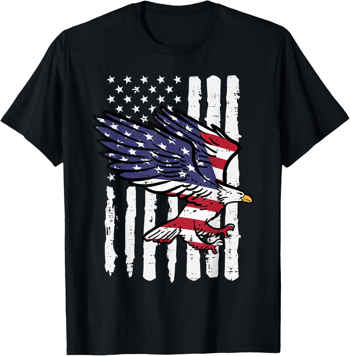 4th Of July American Bald Eagle Flag America Women Men Kids T-Shirt - T-Shirt | Black