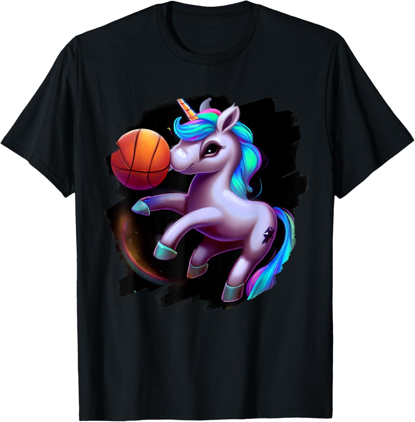 Unicorn Playing Basketball Cool Funny Unicorns Basketball T-Shirt - T-Shirt | Black