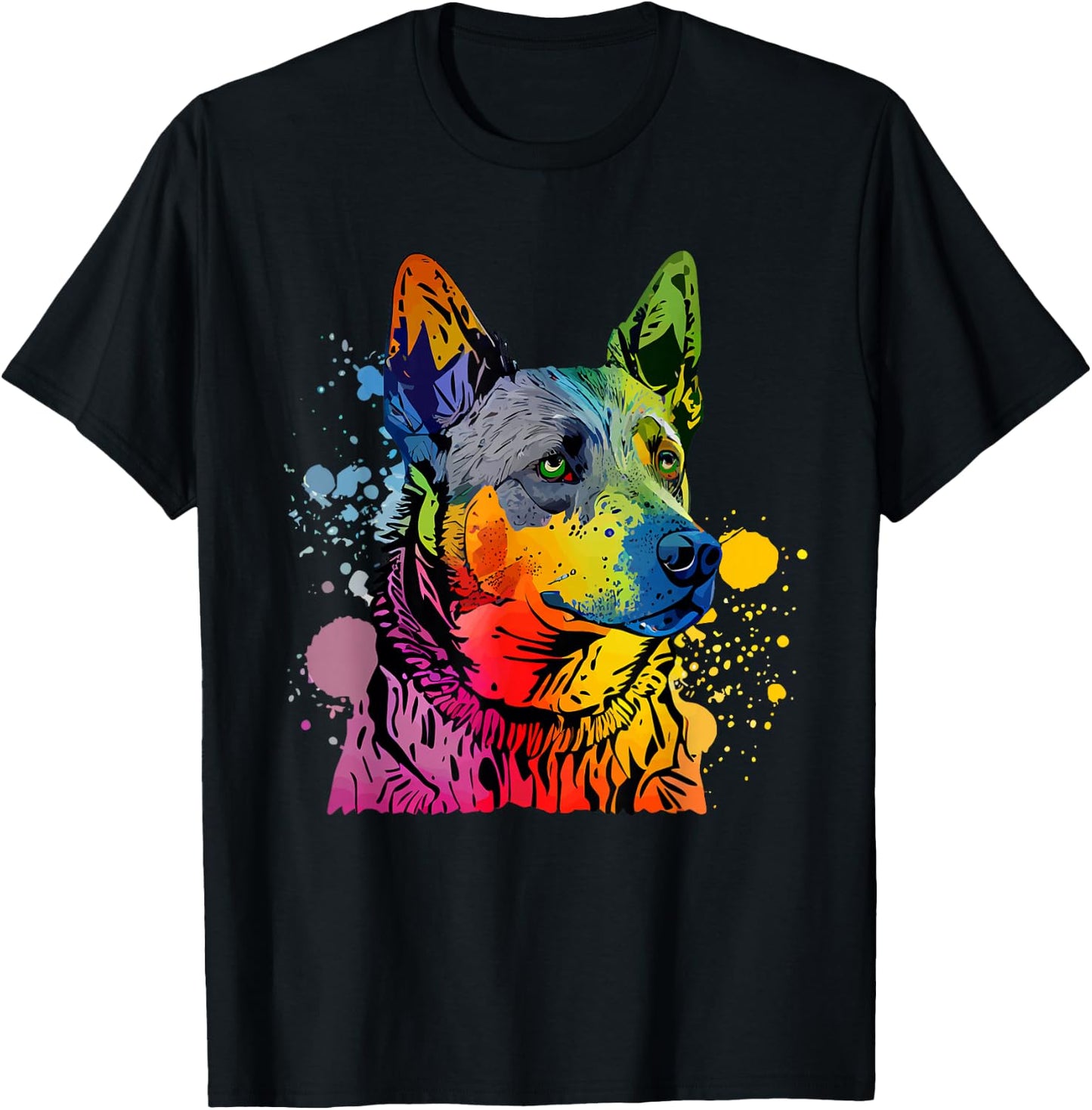 Australian Cattle Dog Heeler Colorful Pop Art Splash Art T-Shirt - T-Shirt | Black