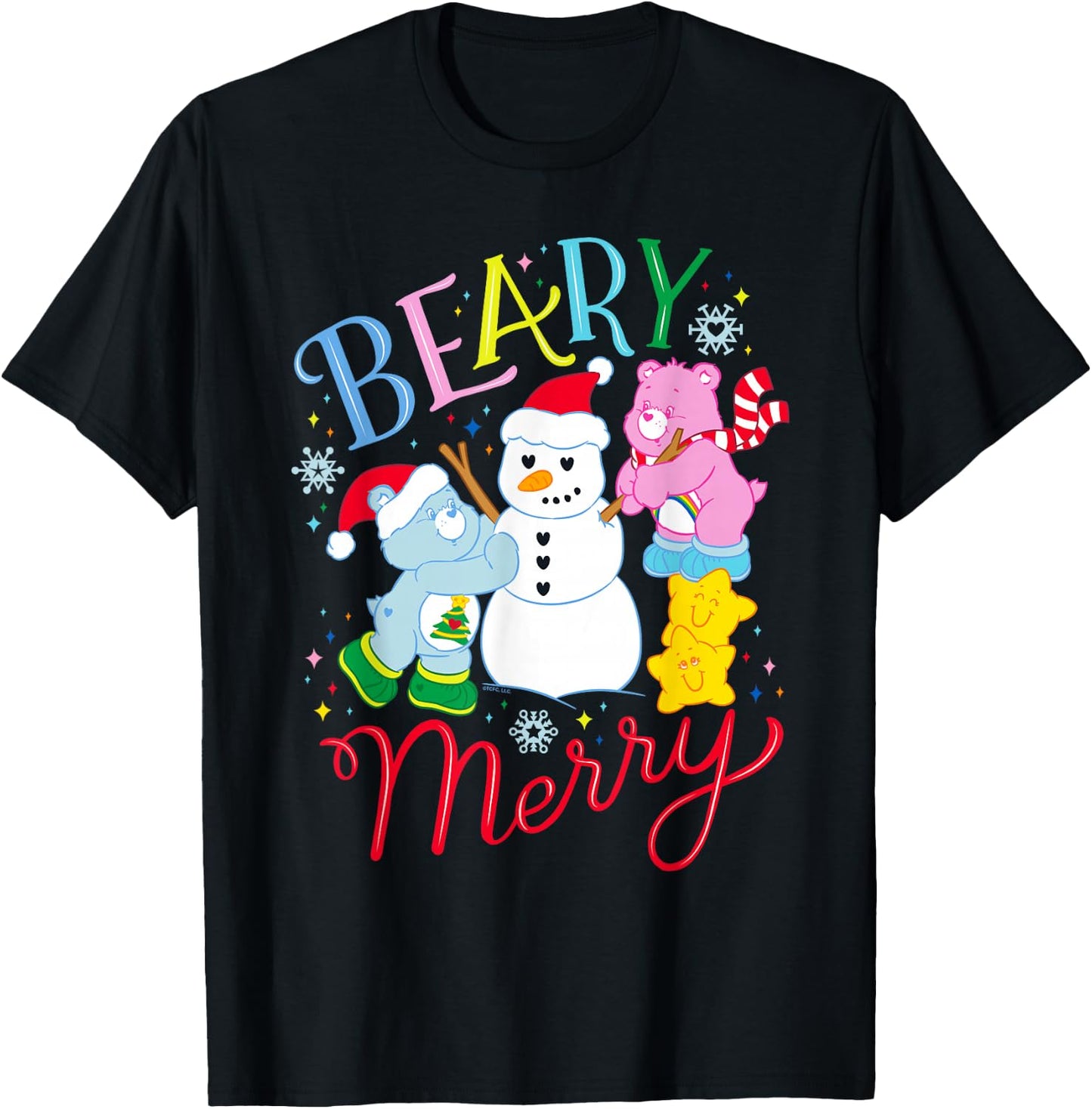 Care Bears Beary Merry with Cheer Bear and Christmas Wishes T-Shirt - T-Shirt | Black