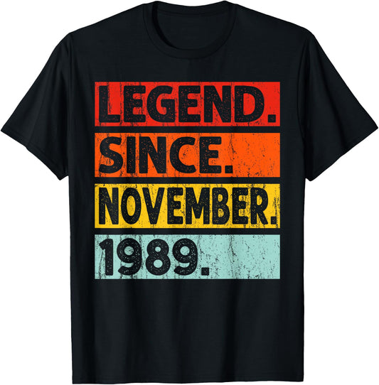 Legend Since November 1989 Birthday November 1989 Vintage T-Shirt - T-Shirt | Black