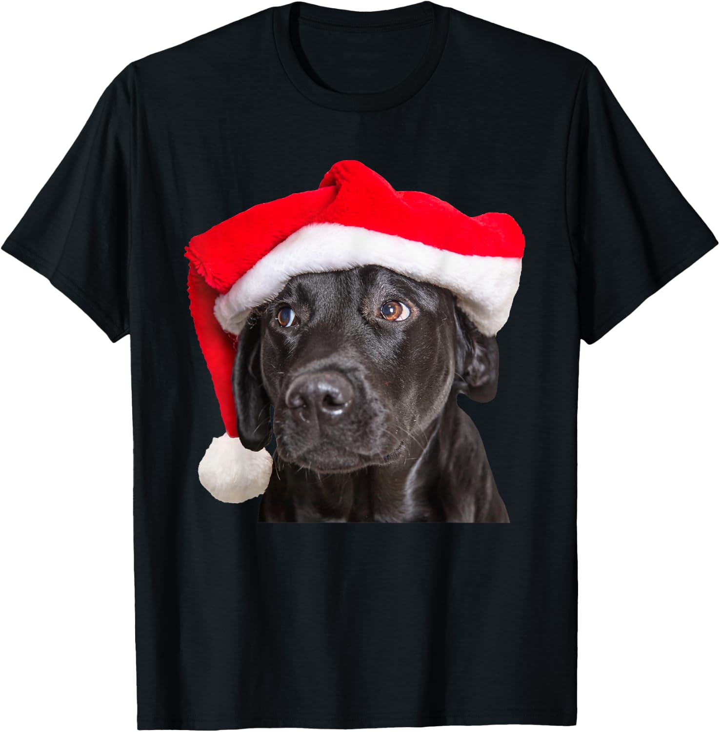 Cute Black Lab Santa Hat Christmas Dog Labrador Retriever Women Kids T-Shirt - T-Shirt | Black