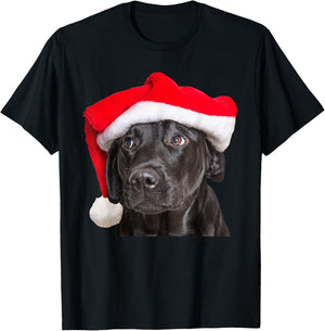 Cute Black Lab Santa Hat Christmas Dog Labrador Retriever Women Kids T-Shirt - T-Shirt | Black
