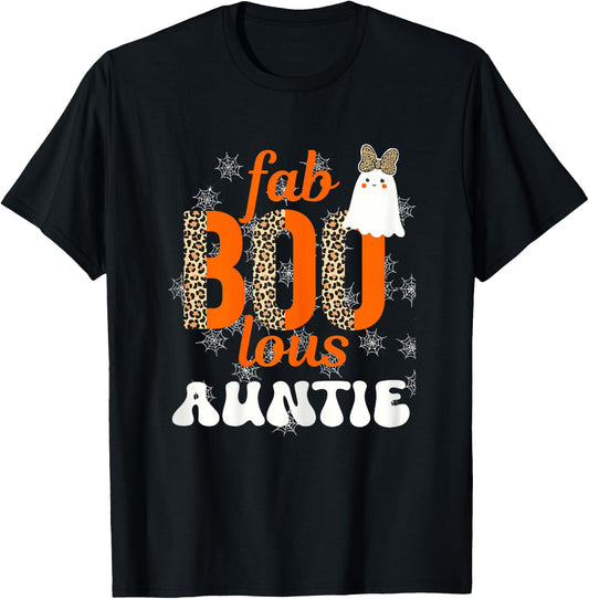 Fab BOO lous Auntie Leopard Halloween Ghost Sheet T-Shirt - T-Shirt | Black