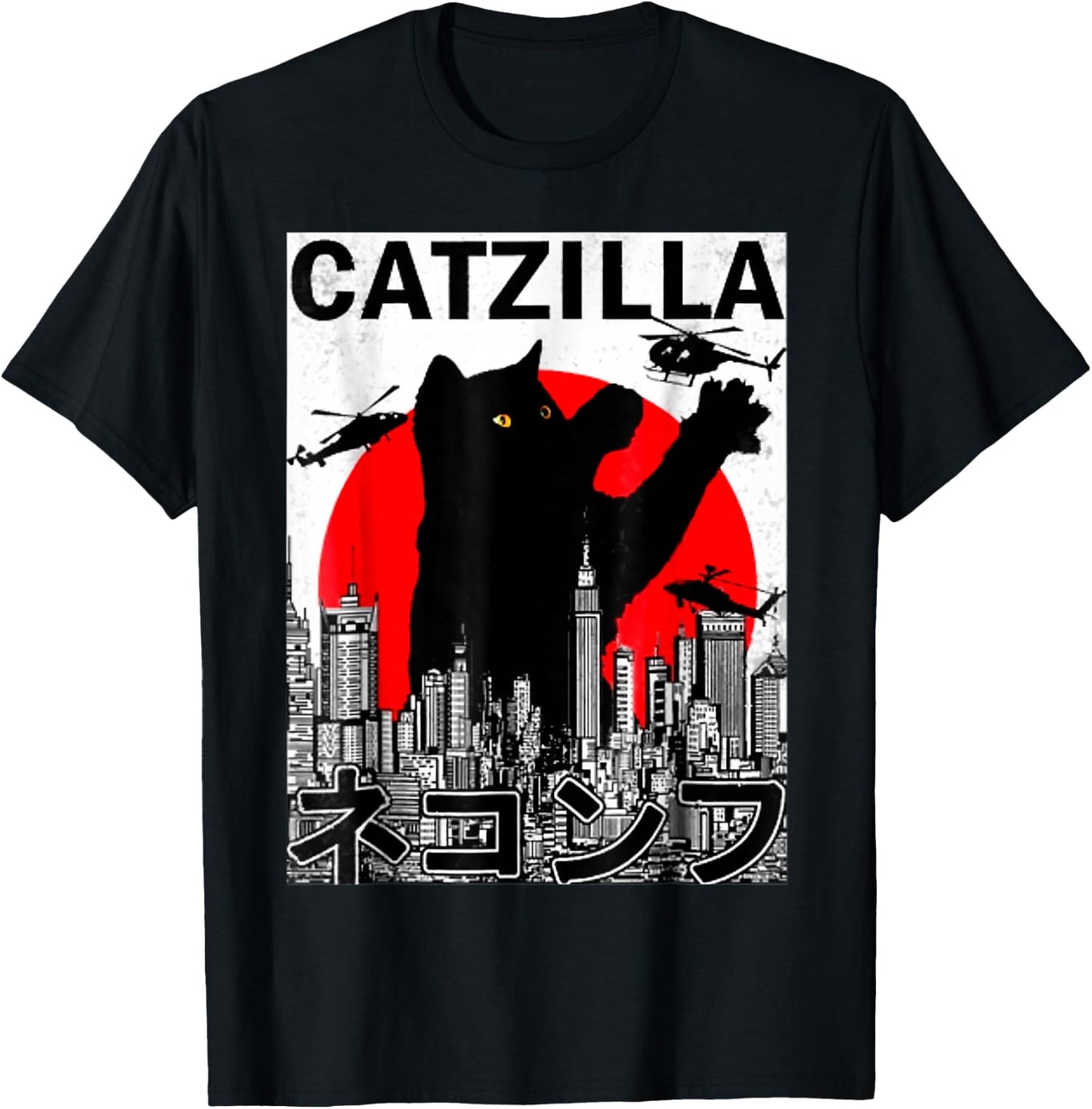 Catzilla Cute Art Japanese Cat Stuff for Cat Lover Mom Dad T-Shirt - T-Shirt | Black