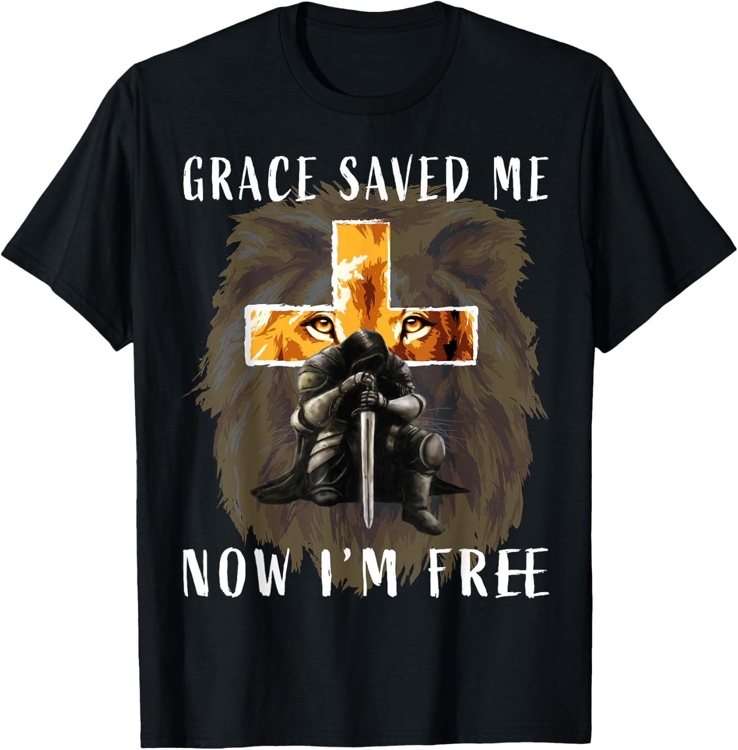 Grace Saved Me Christian Religious Sayings Lion Graphic Men T-Shirt - T-Shirt | Black