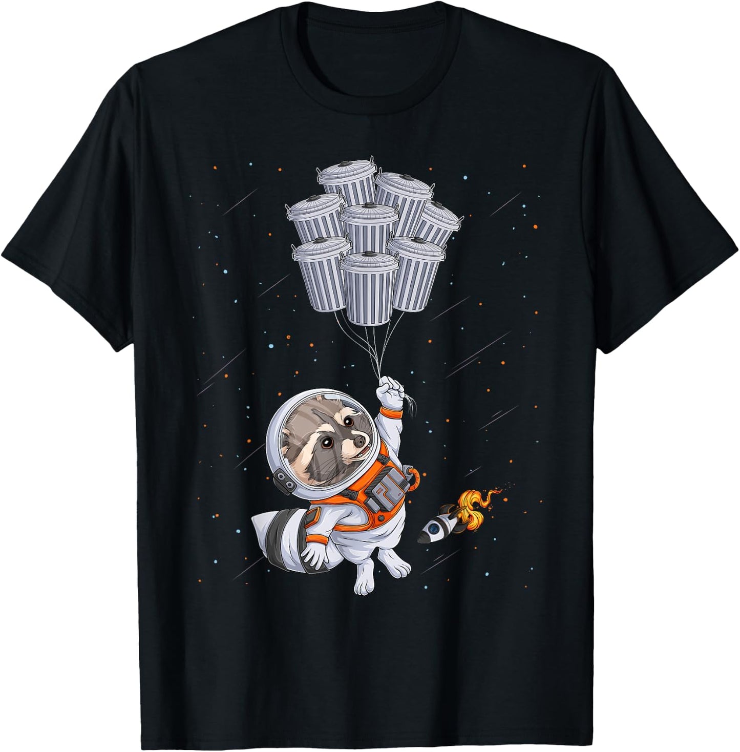 Astronaut animal funny Raccoon Moon trash cans space T-Shirt - T-Shirt | Black
