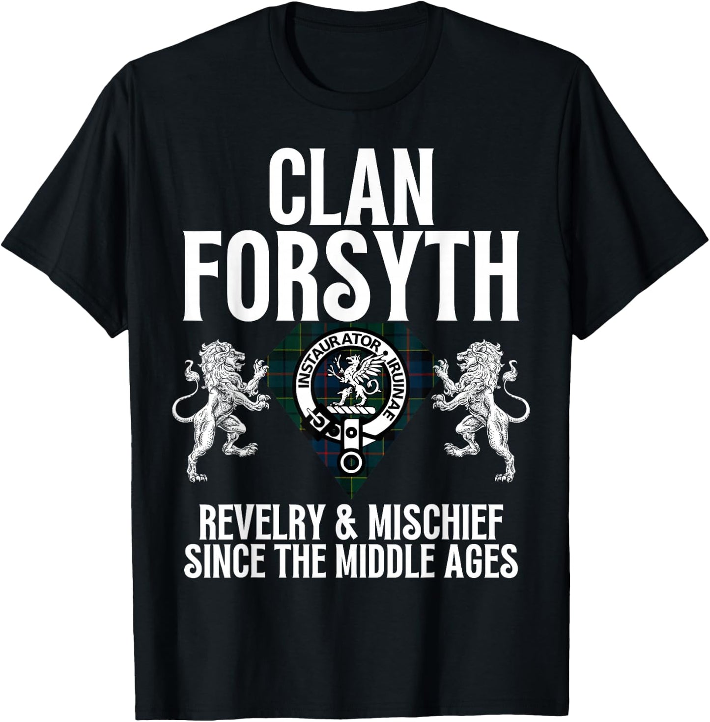 Forsyth Clan Scottish Name Coat Of Arms Tartan Family Party T-Shirt - T-Shirt | Black