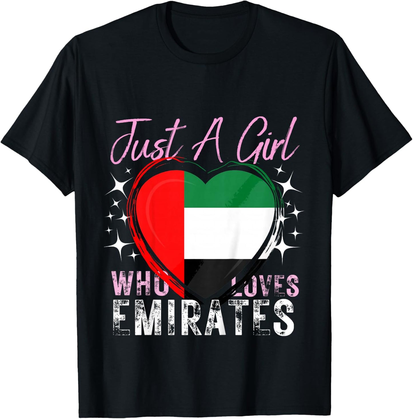 Just A Girl Who Loves UAE Emirates Heart Flag for Girls T-Shirt - T-Shirt | Black