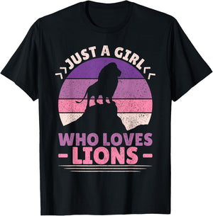Just A Girl Who Loves Lions African Animal Lover Girls Lion T-Shirt - T-Shirt | Black