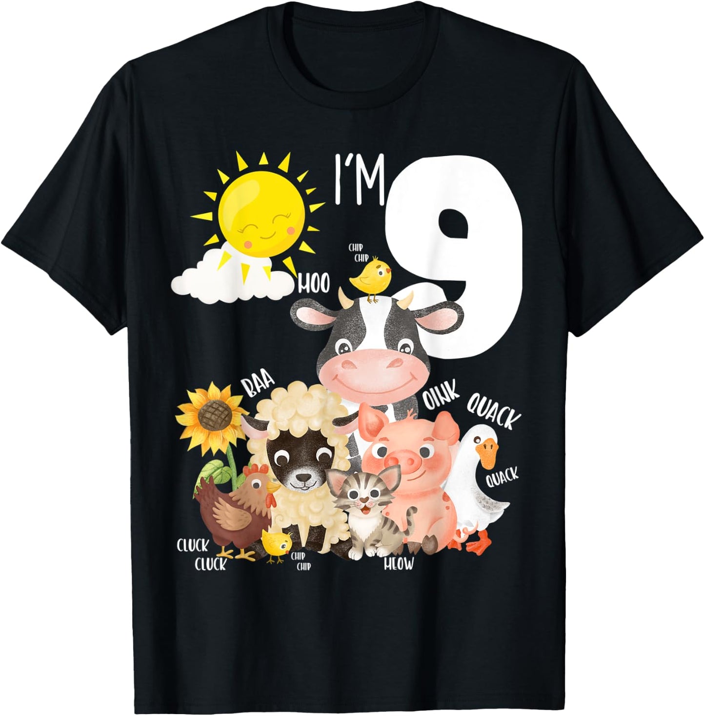 9th Birthday Barnyard Barn Farm Animals Sounds Age 9 Farm T-Shirt - T-Shirt | Black