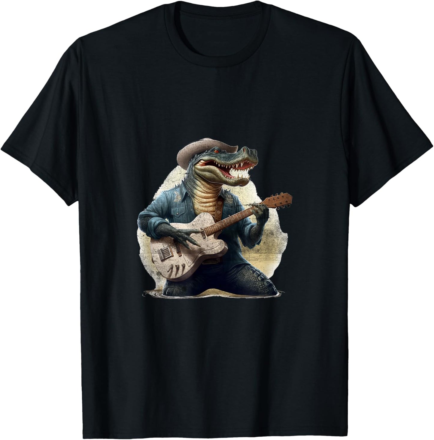 Funny Gator Alligator Playing Guitar Cowboy Country Music T-Shirt - T-Shirt | Black