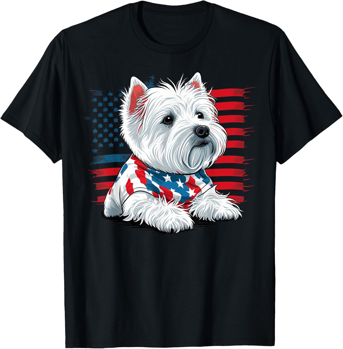 USA 4th Of July West Highland White Terrier American Westie Women Kids Men T-Shirt - T-Shirt | Black