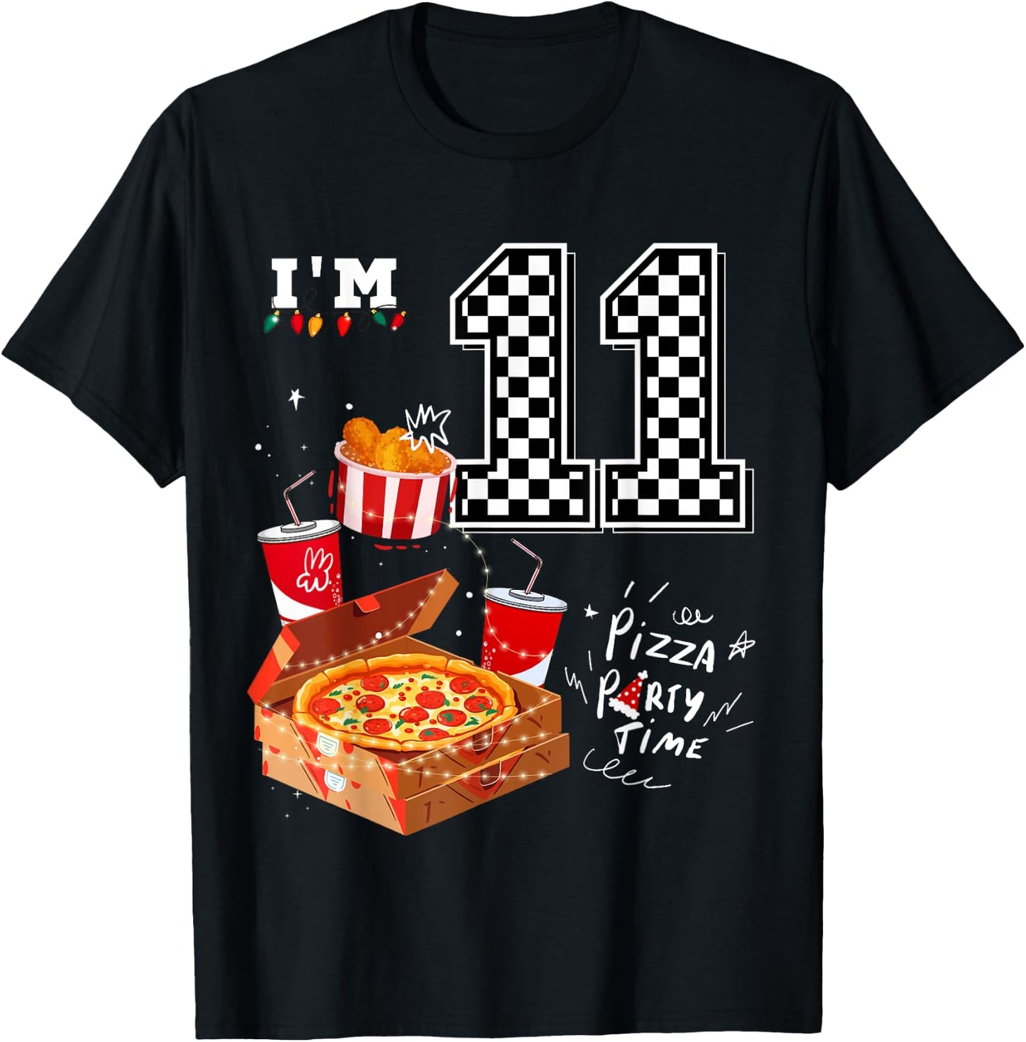 Funny Pizza Lover 11th Birthday Crew 11 Years Old Boys Match T-Shirt - T-Shirt | Black