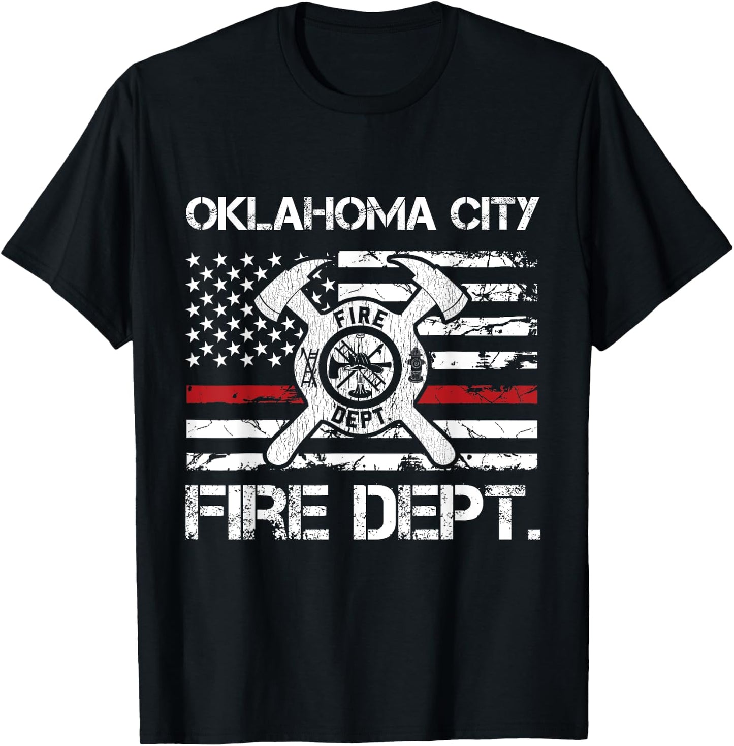 Oklahoma City Oklahoma Fire Department Thin Red Line Fireman T-Shirt - T-Shirt | Black