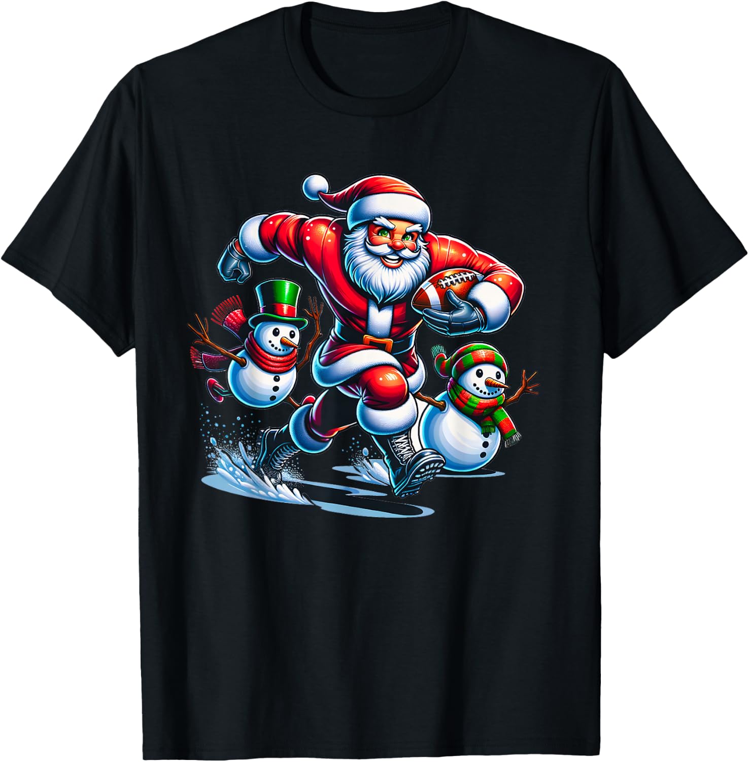 Christmas Football Santa Playing Football T-Shirt - T-Shirt | Black