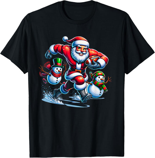Christmas Football Santa Playing Football T-Shirt - T-Shirt | Black