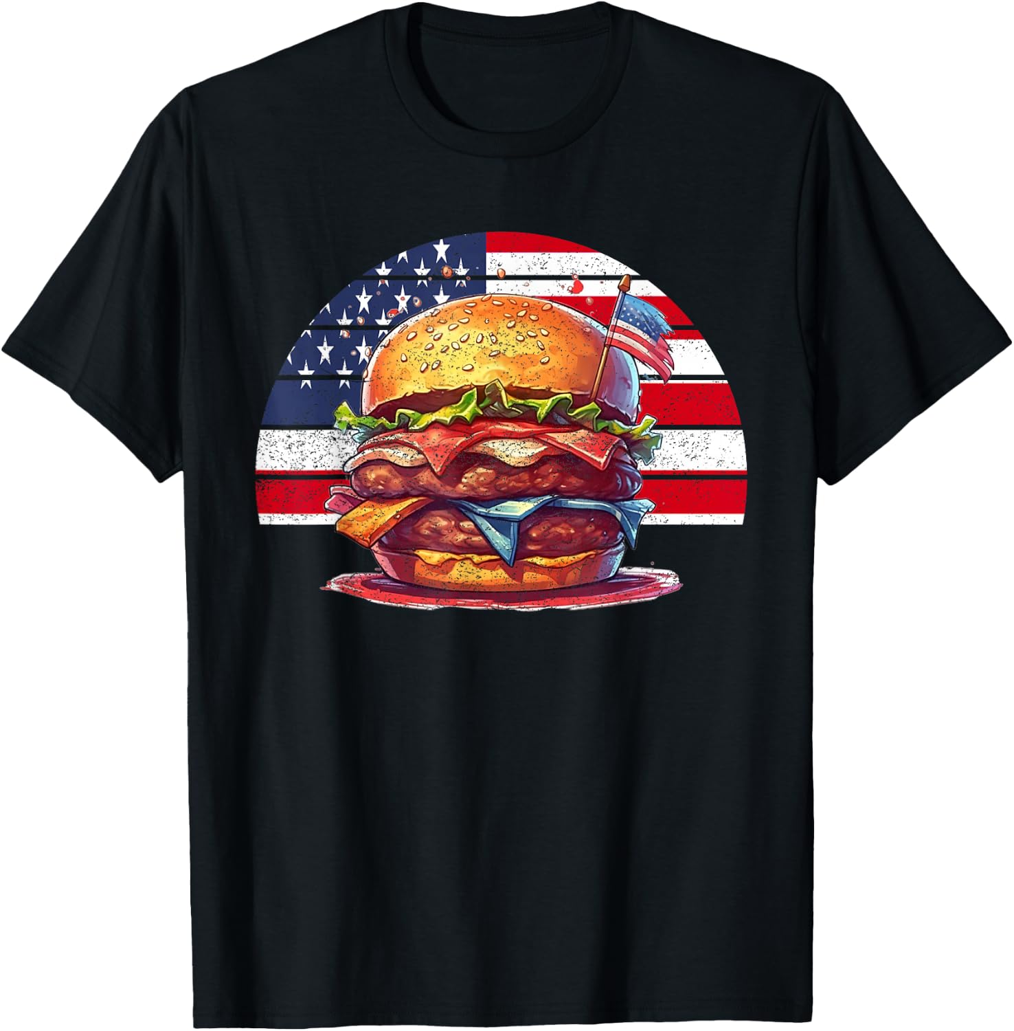4th Of July Burger Vintage American USA Flag Women T-Shirt - T-Shirt | Black