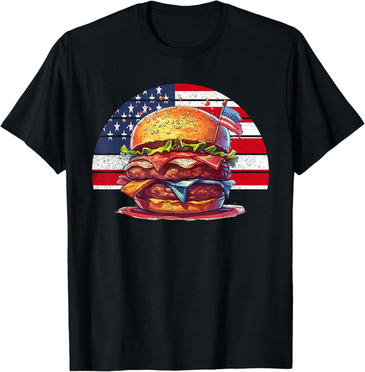 4th Of July Burger Vintage American USA Flag Women T-Shirt - T-Shirt | Black