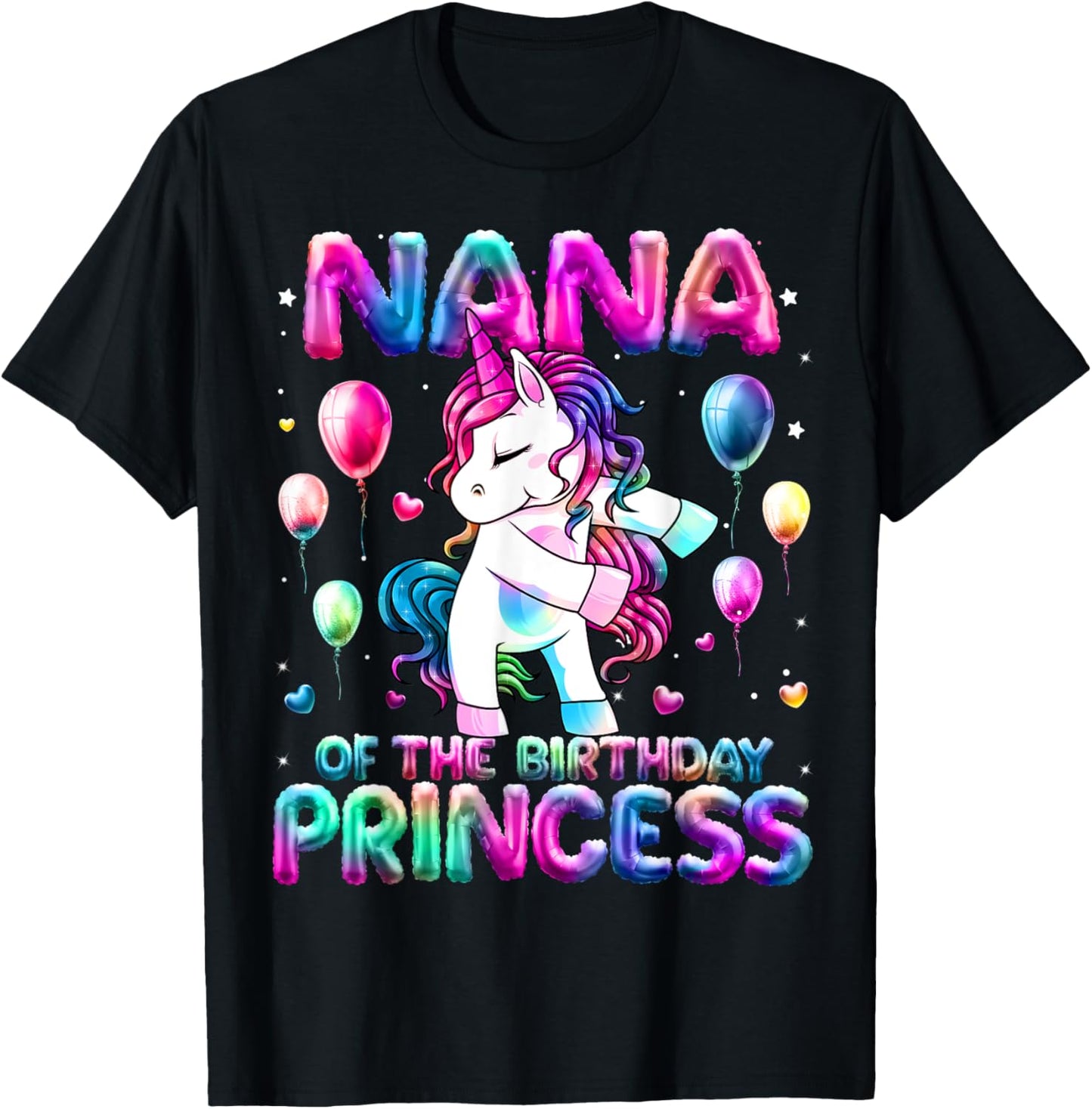 Grandma of the Birthday Princess Girl Flossing Unicorn Nana T-Shirt - T-Shirt | Black