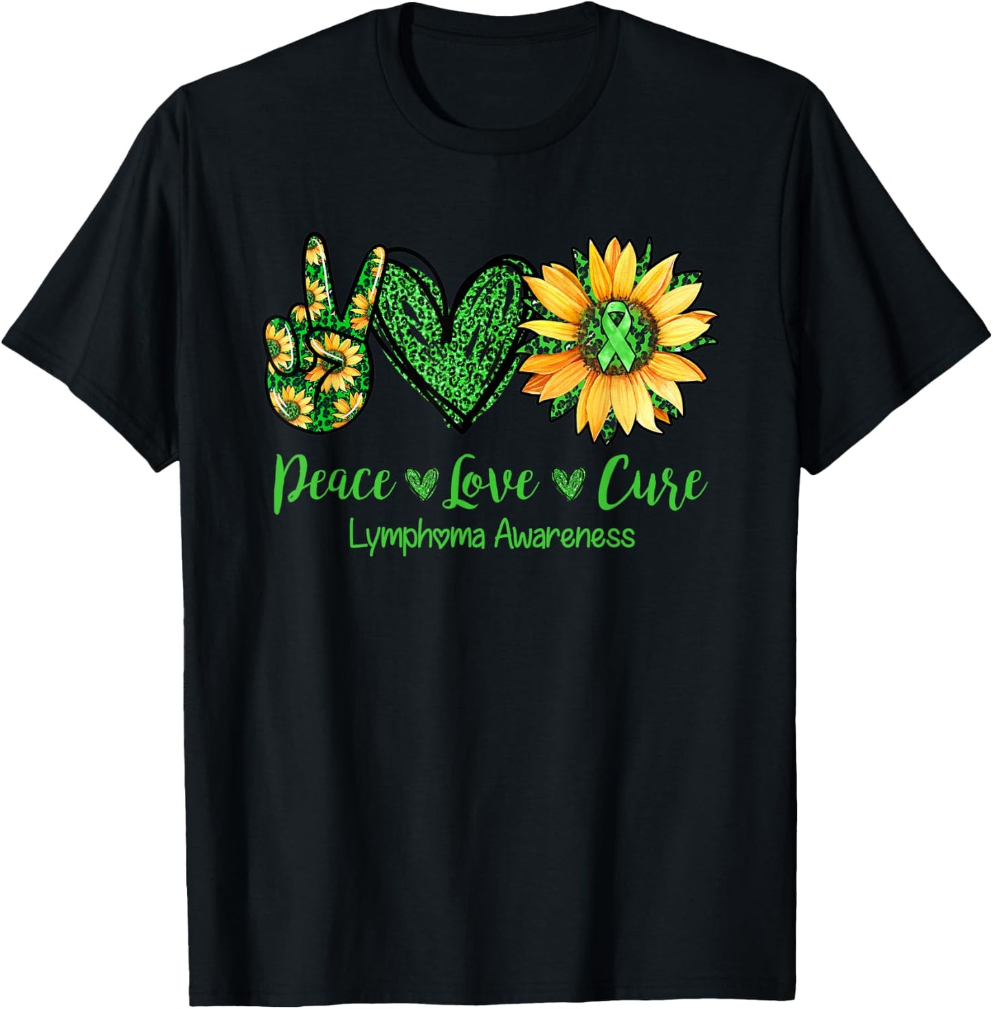 Daisy Peace Love Cure Lymphoma Awareness Gift T-Shirt - T-Shirt | Black