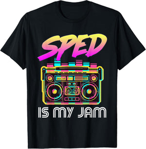 Back to School Retro SPED is My Jam 80s Teacher Boombox T-Shirt - T-Shirt | Black